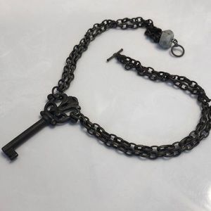 Vintage key necklace with natural stone accent